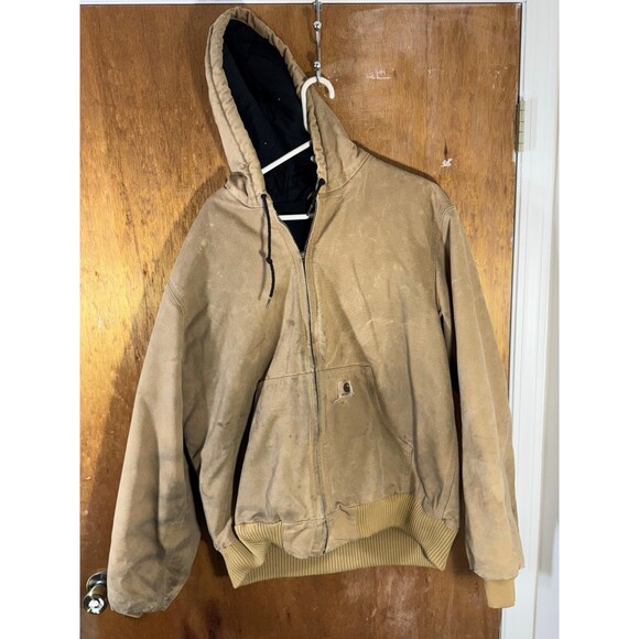 Vintage Carhartt J130 CML Quilt Lined Distressed Brown Canvas Jacket Large‎ Tall